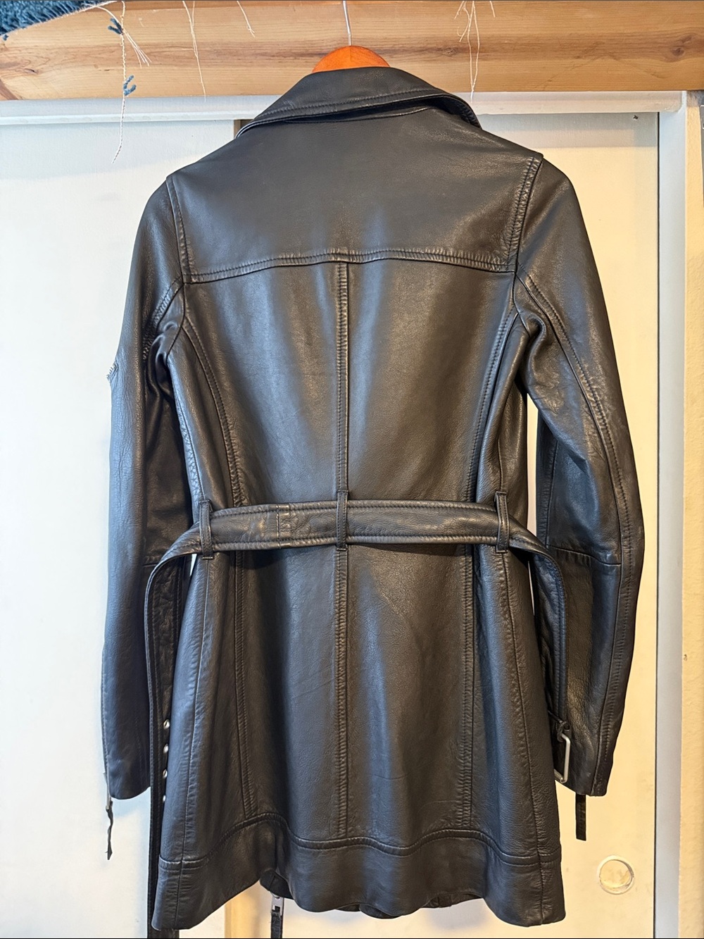 All Saints Women's Black Leather Whitmer Moto Coat with Belt - Picture 6 of 10